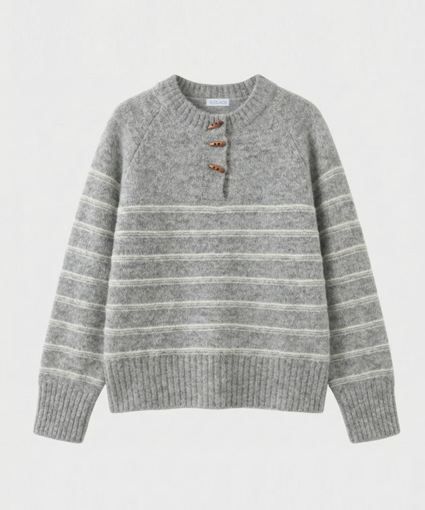 Keulleiseu Button Stripe Knit_Brown