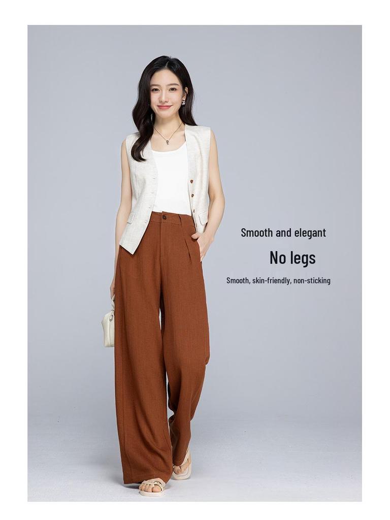Women's High-Waist Tencel Linen Wide-Leg Pants, Summer 2025, Relaxed, Slimming, Floor-Length