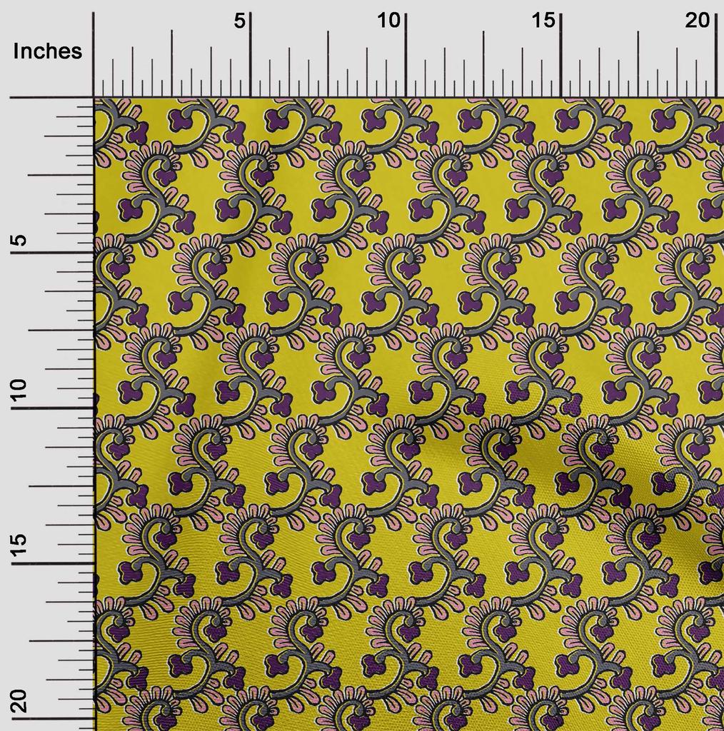 oneOone Cotton Flex Fabric Spiral & Floral Block Printed Craft Fabric BTY 40 Inch