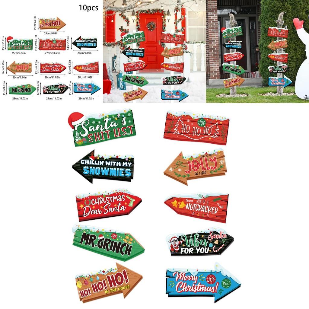 Placas de Direção para Festa de Natal com Estacas de Madeira para Decoração Festiva de Jardim