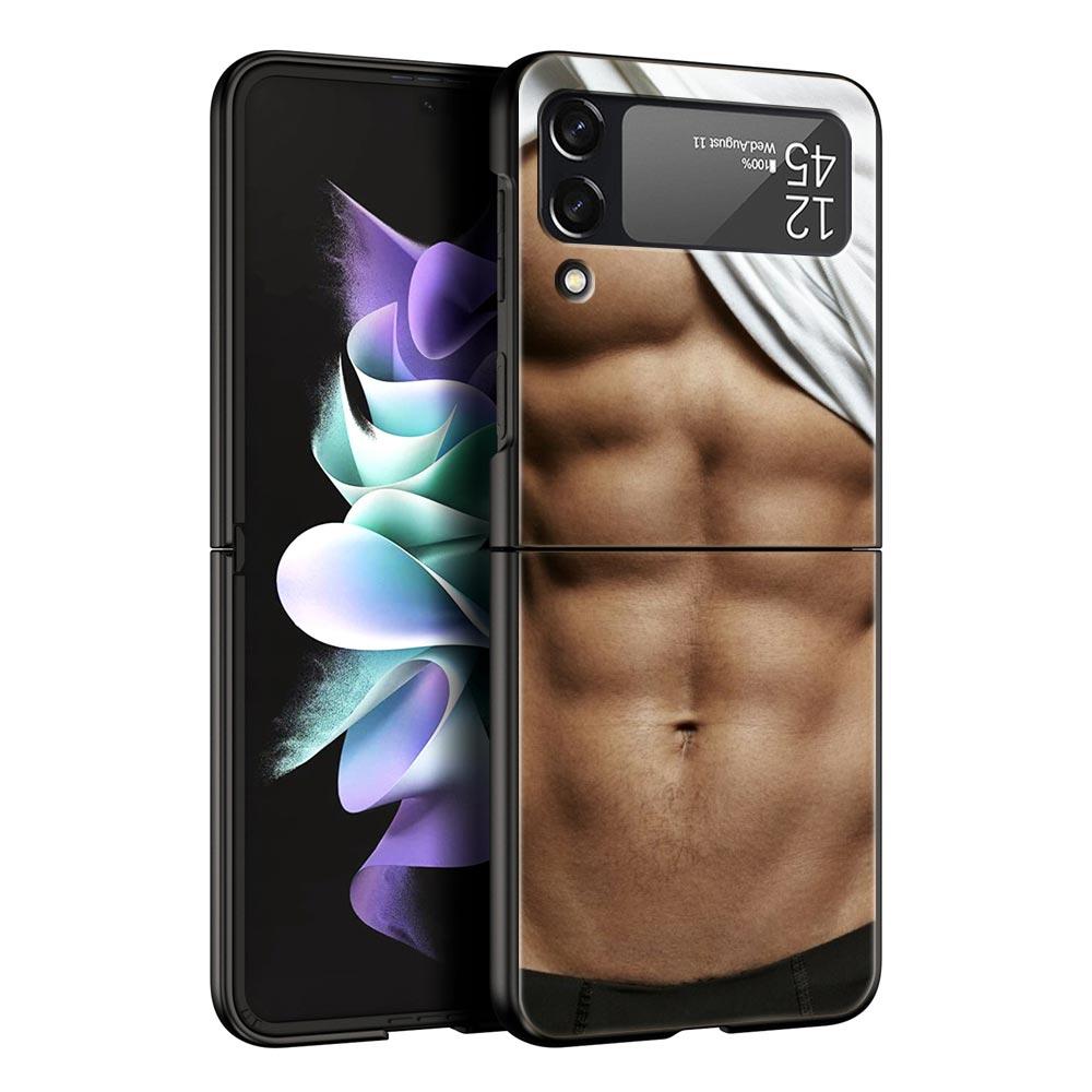 Hard PC Phone Case For Samsung Galaxy Z Flip 7 6 5 4 Black Cover For Galaxy Z Flip 3 Foldable Shockproof Male Abdominal Muscle