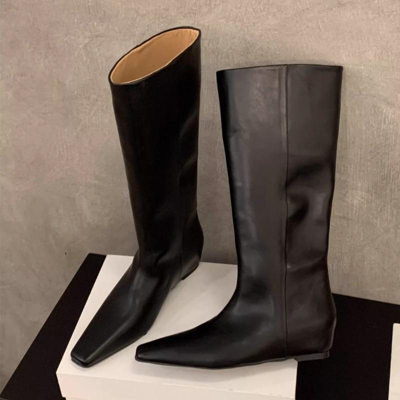 High Boots Fashion Square Toe Sleeve Soft Sole Non-Slip Inside Height Resistant Low Heel Shoes