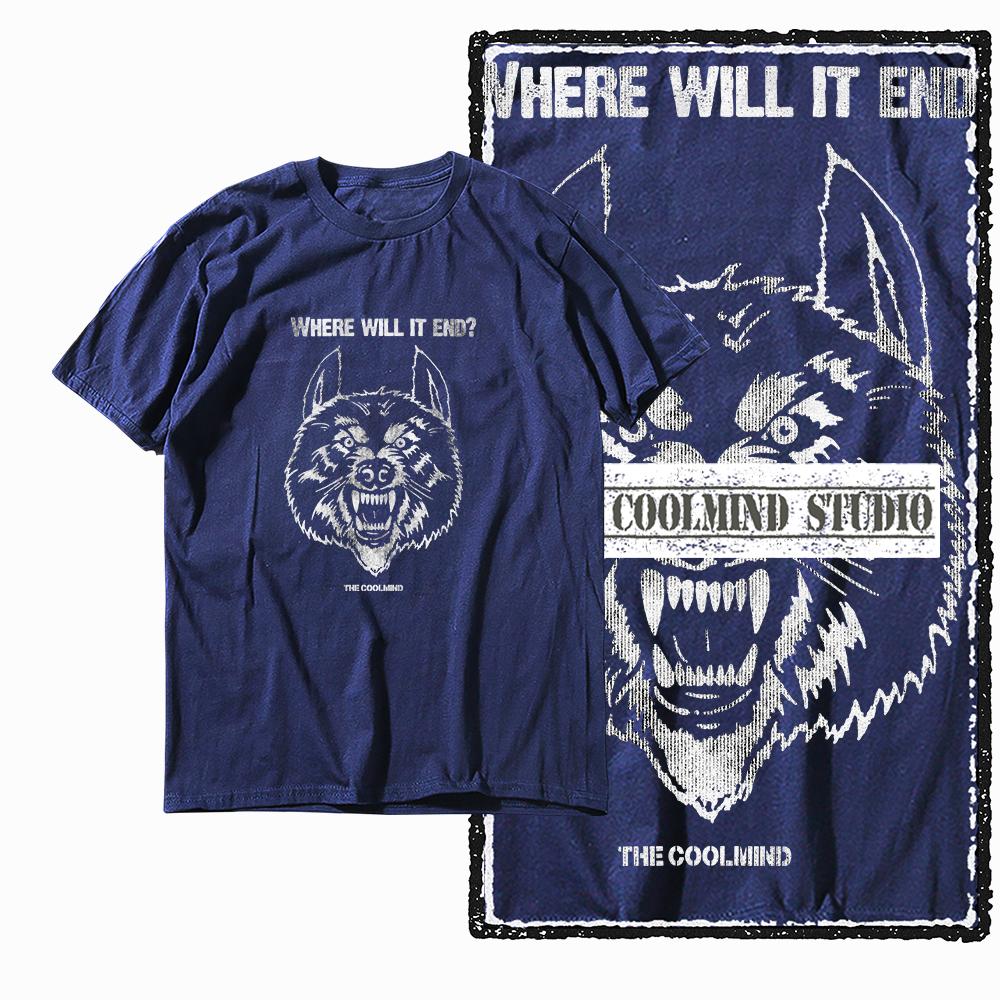 Coolmind MAE 100% Cotton Wolf Printed Exclusive Graphic Men T Shirt Big Size Streetwear Men Tshirt for Men T-shirt Tee Shirts