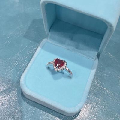 Rings For Women Blue Jewelry Box Packing for Red Heart Cubic Zirconia Stone Wedding Party Accessories