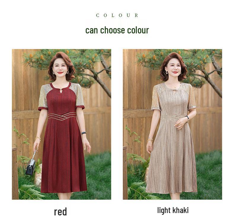 Robe élégante style chinois mi-longue pour les mondains - Nouvelle collection d'été, Luxe léger, Ceinturée à la taille, Amincissante, Jupe sous le genou.
