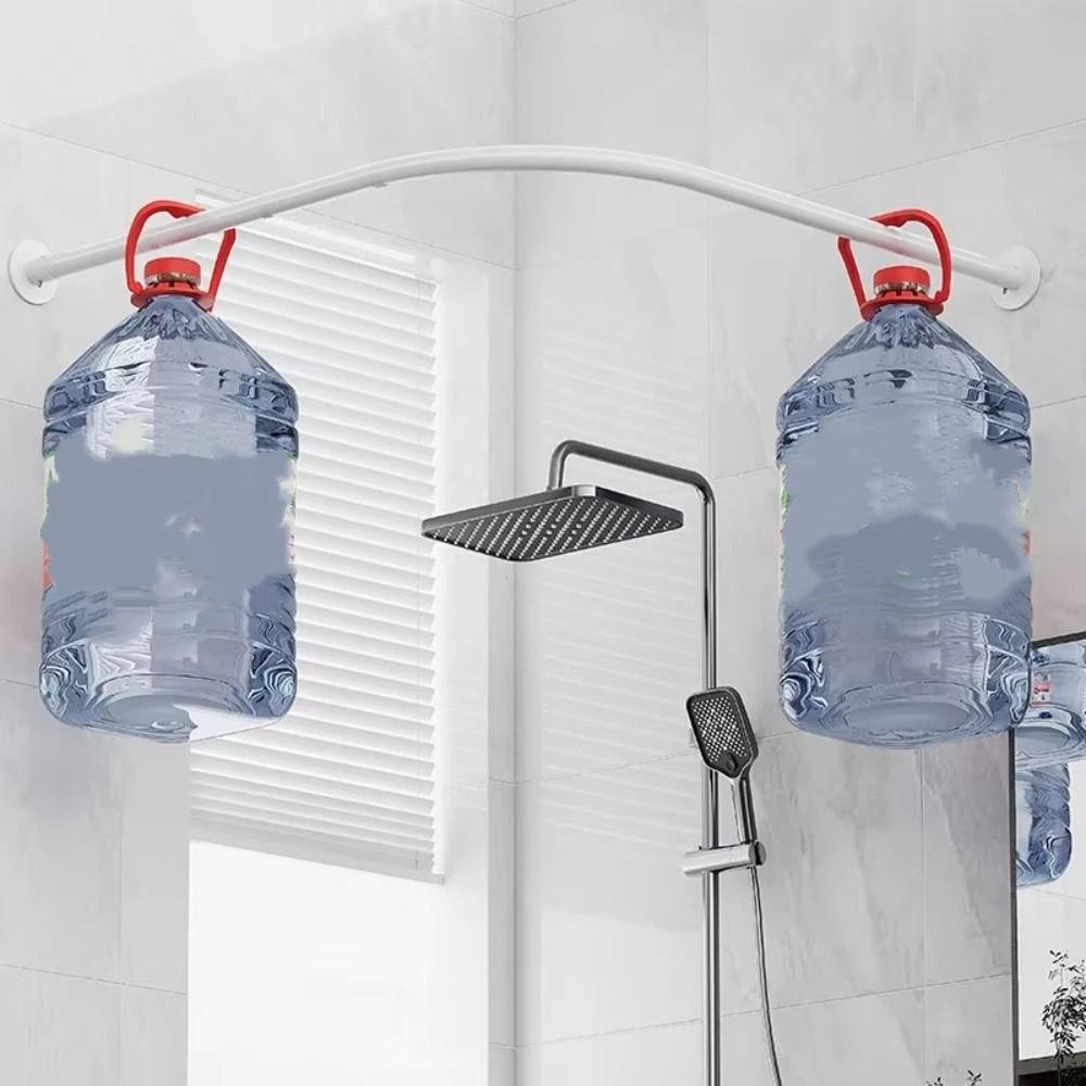 L Shaped Shower Curtain Rail Stainless Steel Anti-Slip Rubber Pads Retractable Rod Metal Surface No Drilling Corner Shower Rail