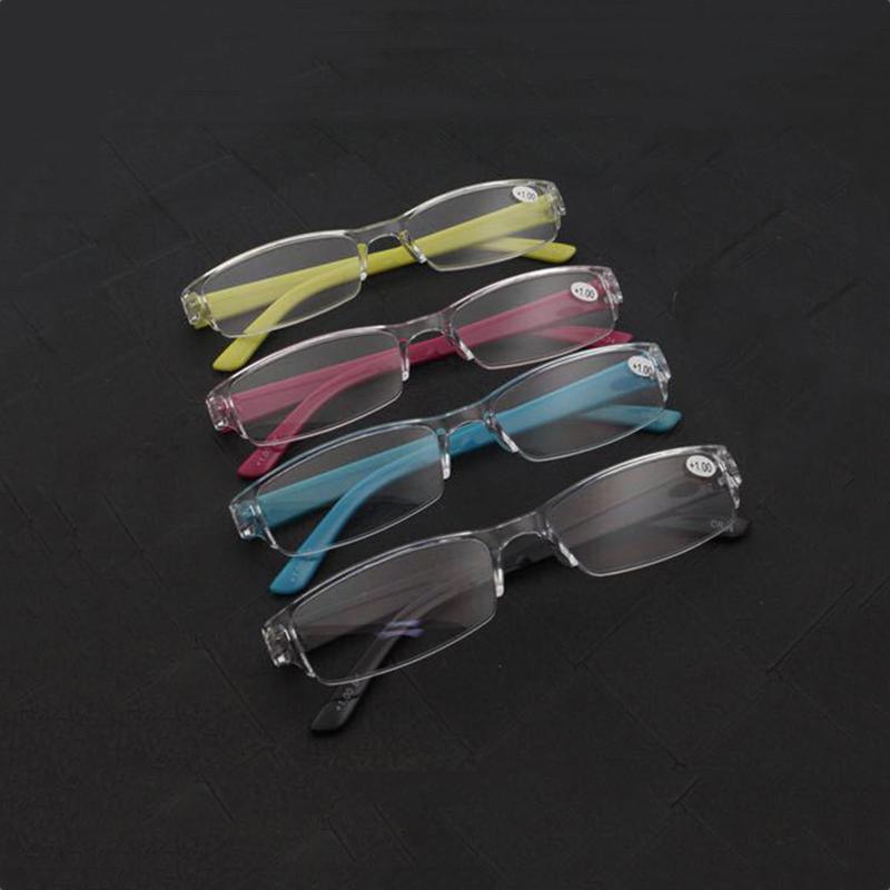 Eyewear Rectangle Rimless Reading Glasses Clear Lense With Leather Case Diopter Lightweight Unisex Slim
