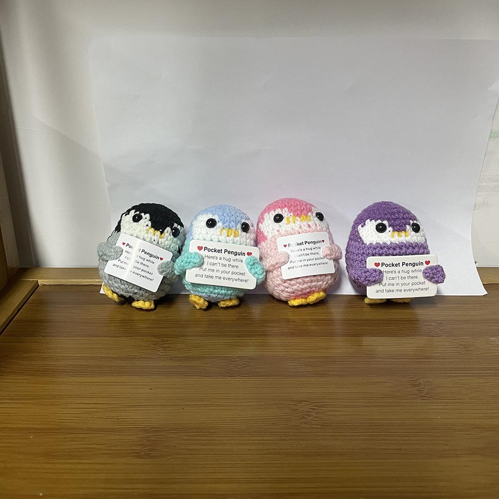 Handmade Knitted Positive Energy Penguin Dolls Ornament Fashion Christmas Hat Penguin Doll With Card Room Home Decoration Gifts
