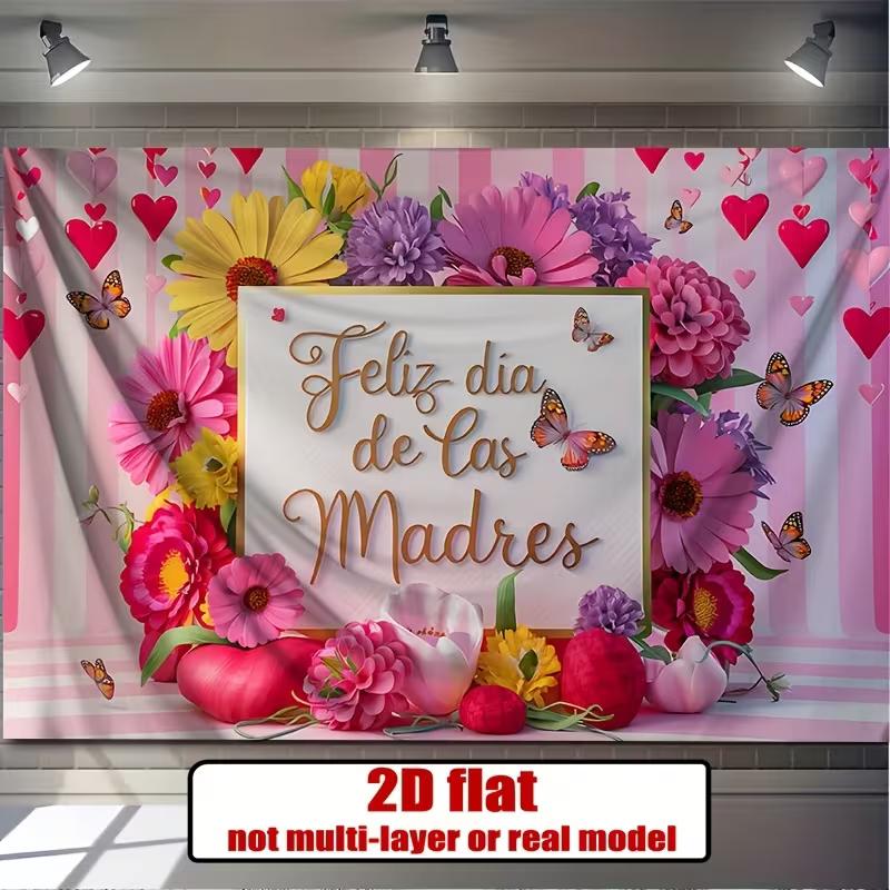

2D Feliz Dia de Las Madres Themed Backdrop Cloth for Mother s Day Party Photo Booth Background 47.2x31.5inch/120*80cm