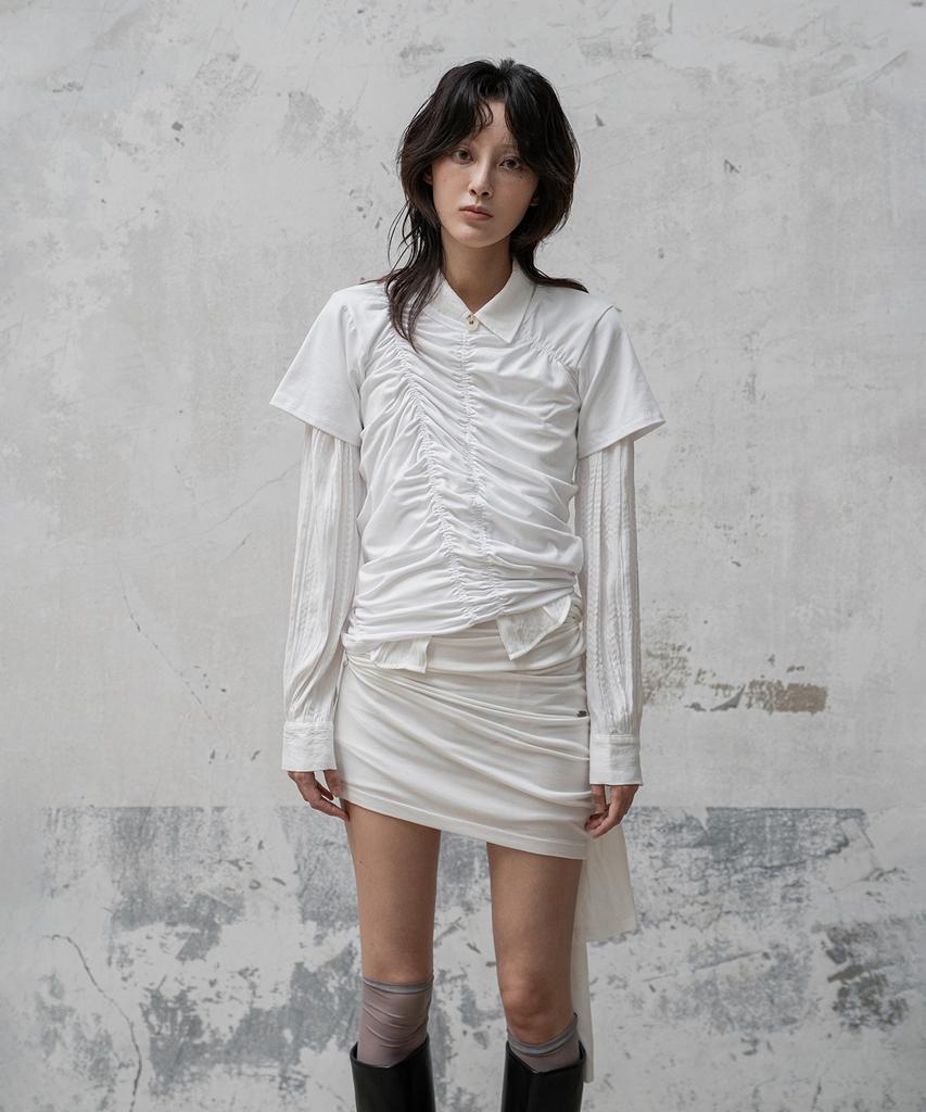 Mosan Ruched Short-Sleeve T-Shirt (Ivory)