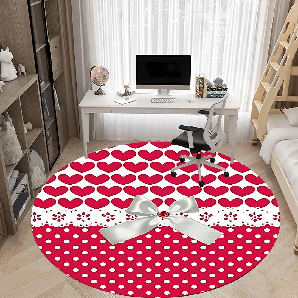 1pc Heart Print Bow Pattern Chair Carpet for Office Non Slip, Machine Washable Rug for Office, Room Holiday Decor for Christmas, Birthday Polyester