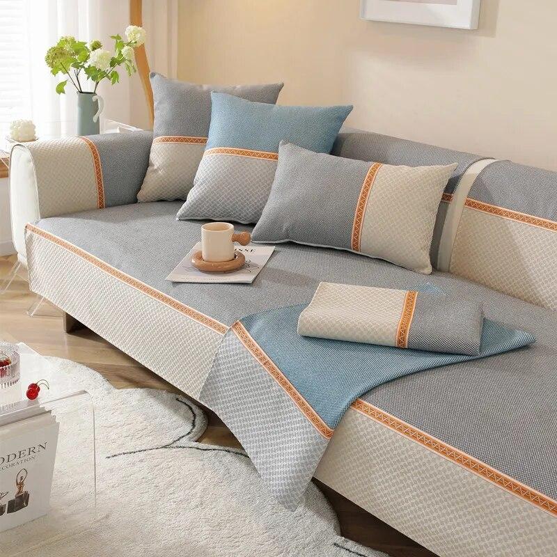 

Чехол для дивана из хлопка и льна, простой нескользящий универсальный защитный чехол для дивана на четыре сезона, защитный чехол для дивана в цвете, против царапин, для домашних животных 70x70cm 1PCS