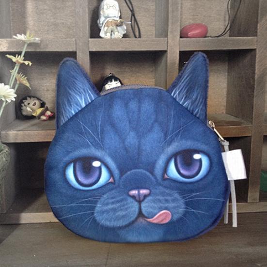 Mini monedero con estampado de cabeza de cara de gato divertido, monedero, bolsa con cremallera, regalo para niños