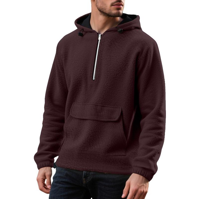 

Fashion hoodie patch pocket zipper half open thickened shirt hooded loose sweater XXXL бордовый