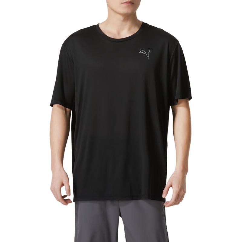 Puma Simple Breathable Outdoor Casual Sports Solid Color Round Neck Short Sleeve T-Shirt Men Tops Black 587212-01