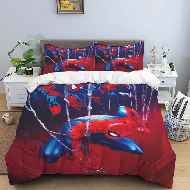 New Spider-Man Printed Bedding Set, Cartoon Pattern Duvet Cover and Pillowcases, Single/double Sheet Set.