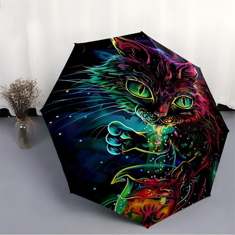 1pc Neon Cat Automatic Open/Close Umbrella, Windproof, Folding Compact Umbrella with Lightweight Design for Women/Men039