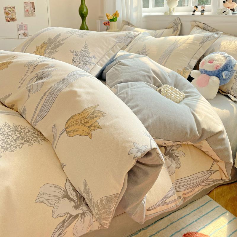 Category A 100% Cotton Brushed Four-Piece Bedding Set, Duvet Cover, Pure Cotton, Spring and Autumn Thickened Bedding