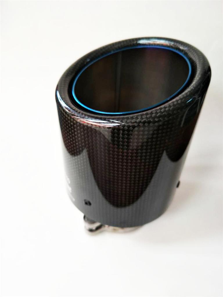 Car Universal 63-89mm Blue Burnt Steel End Carbon Fiber Exhaust Muffler Tip Pipe