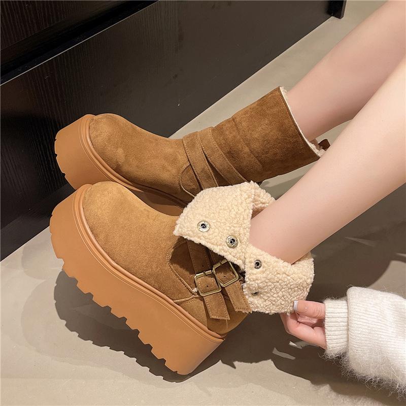 Women's thick bottom belt buckle fashion winter lightweight warm anti cold snow boots non-slip casual sneakers cotton boots