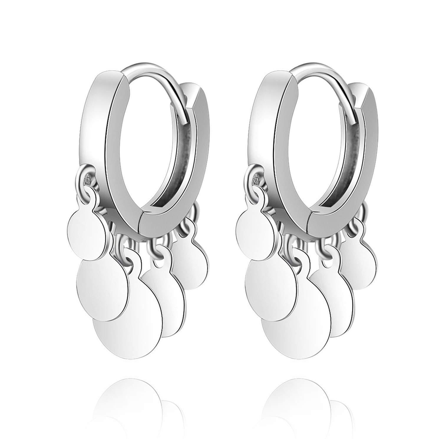 Серьги-гвоздики S925 с круглым диском и кисточками для женщин, корейский стиль, 18K золото, серьги-гвоздики с пайетками платиновый