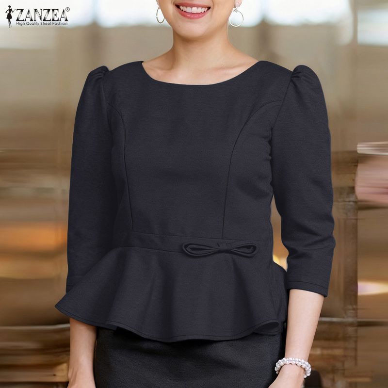 

ZANZEA Жіноча повсякденна блузка з круглим вирізом, однотонна, рукав 3/4 4XL темно-сірий
