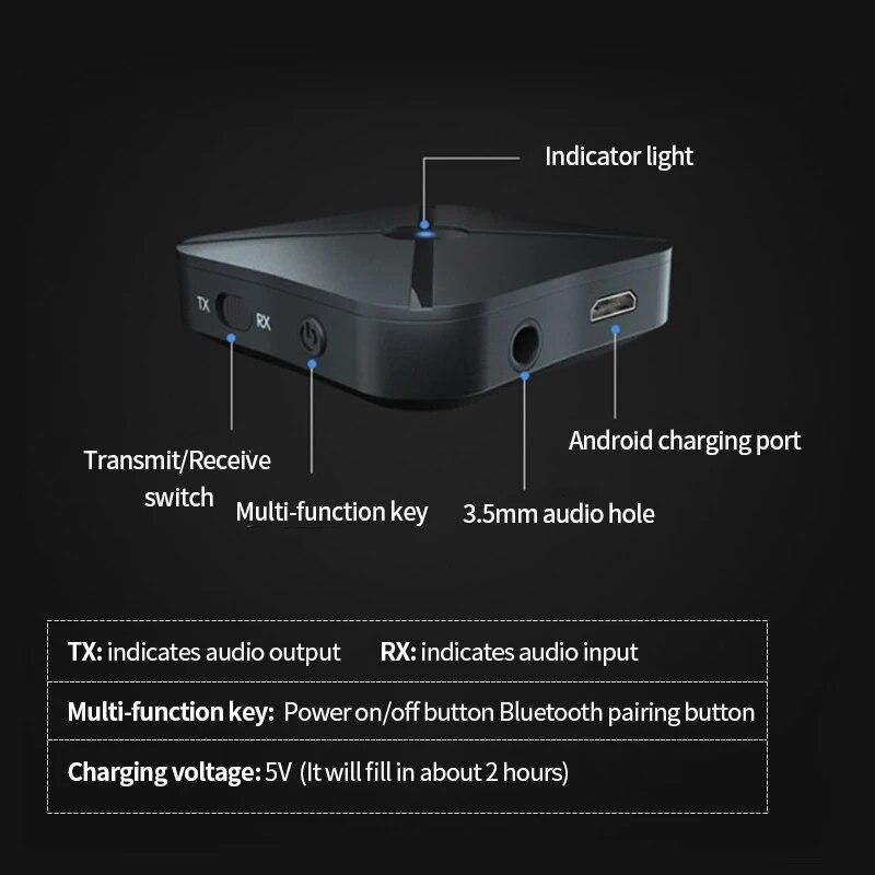 KN319 Bluetooth Transmitter Receiver 2 In 1 Stereo Audio Receiver Converter Wireless Adapter With RCA 3.5MM AUX For Car TV PC
