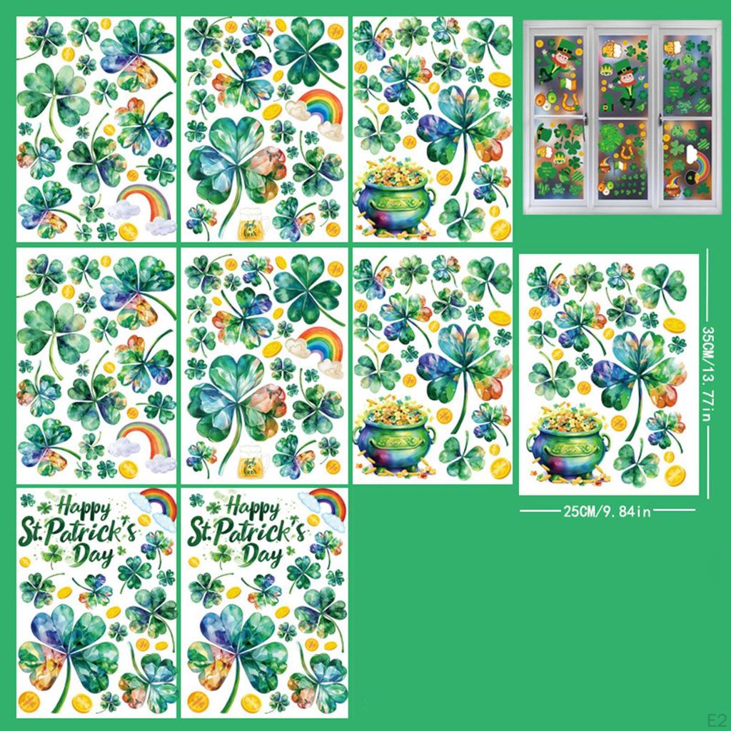 8 Pieces 's Day Window Clings Decals Supplies PVC Removable Ornaments Green for Home Door Bathroom