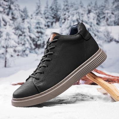 Tênis de Caminhada Clássico com Cadarço Moda Tênis de Inverno com Pelo de Pelúcia Quente Botas Básicas Masculinas de Couro Genuíno Botas Casuais de Outono Inverno para Exterior