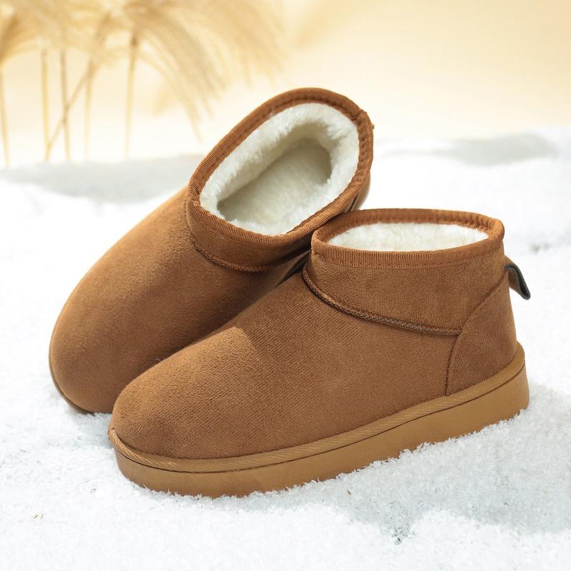 New Fleece and Thickened Short-leg Snow Boots for Women, Thick-soled Warm Round-toe Cotton Shoes