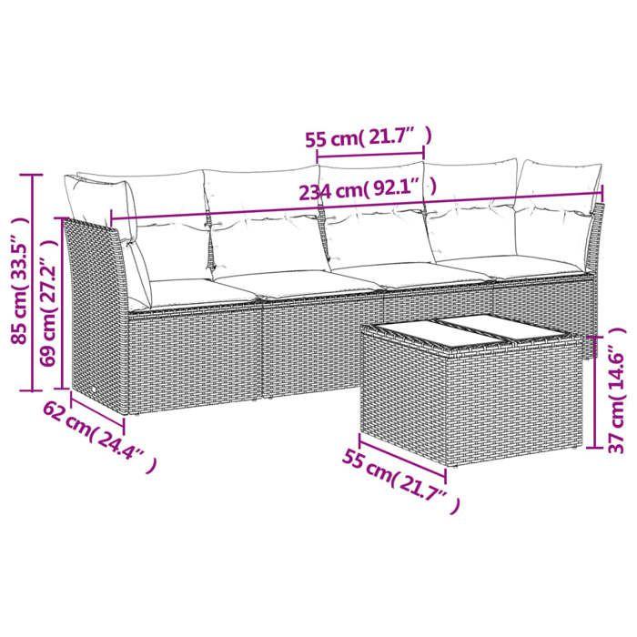 VidaXL Salon de Jardin avec Coussins 5 pcs, Canapés avec Pieds Réglables, Ensemble de Meubles d'Extérieur Patio Terrasse, 3249081