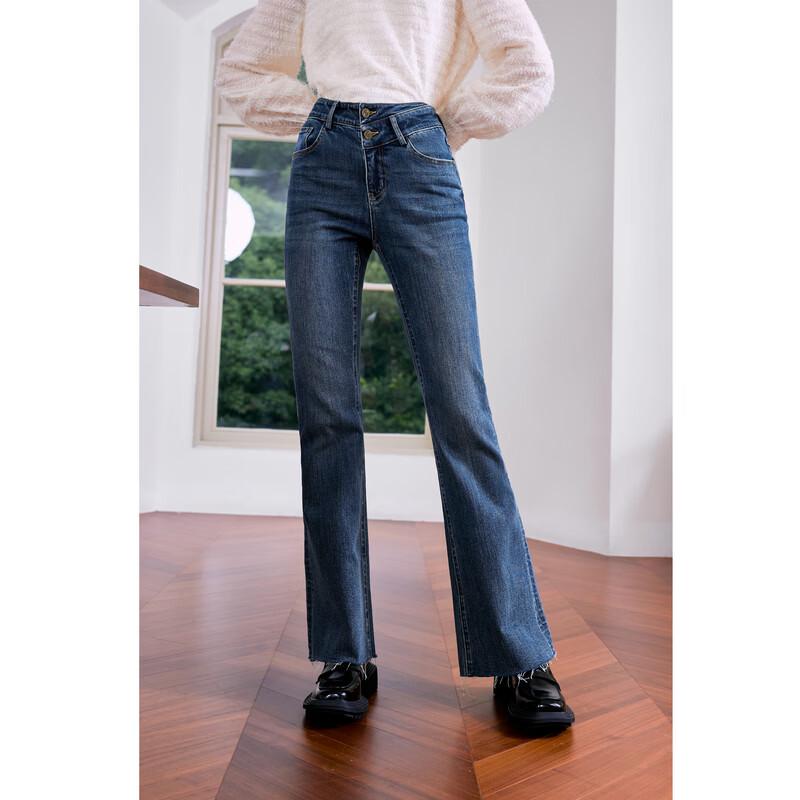 Qiu Shui Yi Ren Women s Mid-High Waist Flared Jeans S