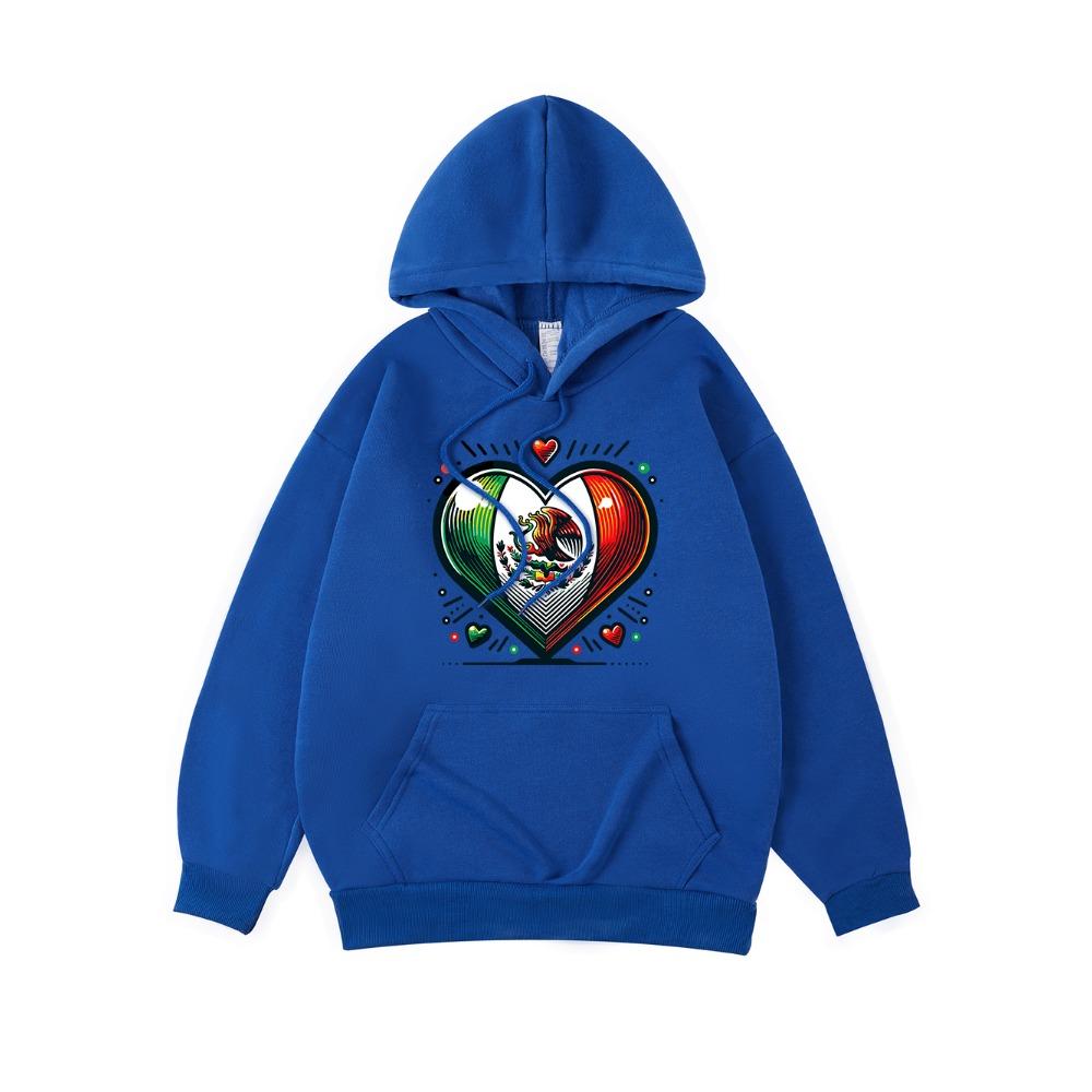Mexico Eagle Heart Printing Hoodies Womens Winter Fleece Warm Hooded Casual Pocket Sweatshirt Street Loose Womans