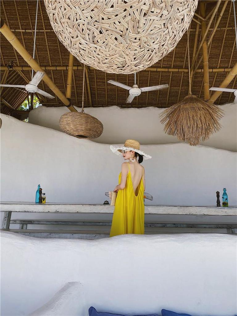 Summer Seaside Backless Spaghetti Strap Dress - Women's Gentle Yellow A-Line Long Skirt