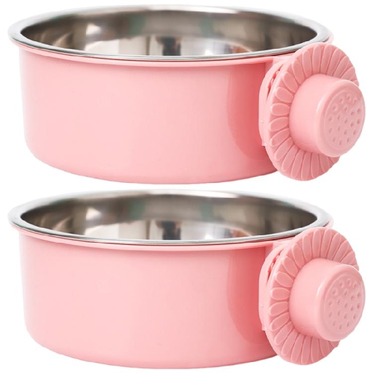 

Pair Of Huge 650ml Rustproof Suspended Pet Bowls Not Tip Mounting Structure Double Dish Supplier With Simple Rustless рожевий