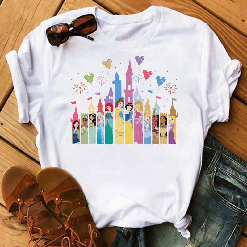 Funny Summer Disney Villains Printed Women T Shirts Round Neck Y2k Clothes Cartoon Graphic T Shirts 90s Female Tops Tees