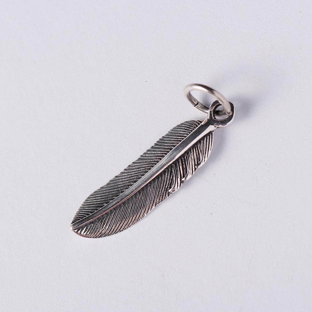 925 Sterling Silver Retro Fine Feather Pendant Thai Silver Creative Personality Men and Women Sweater Chain