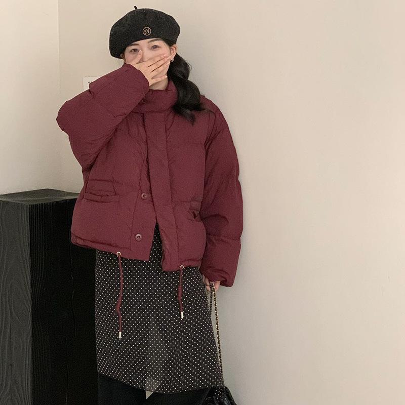 Korean stand-up collar short down jacket women's 2024 winter candy color thickened small white duck down bread jacket