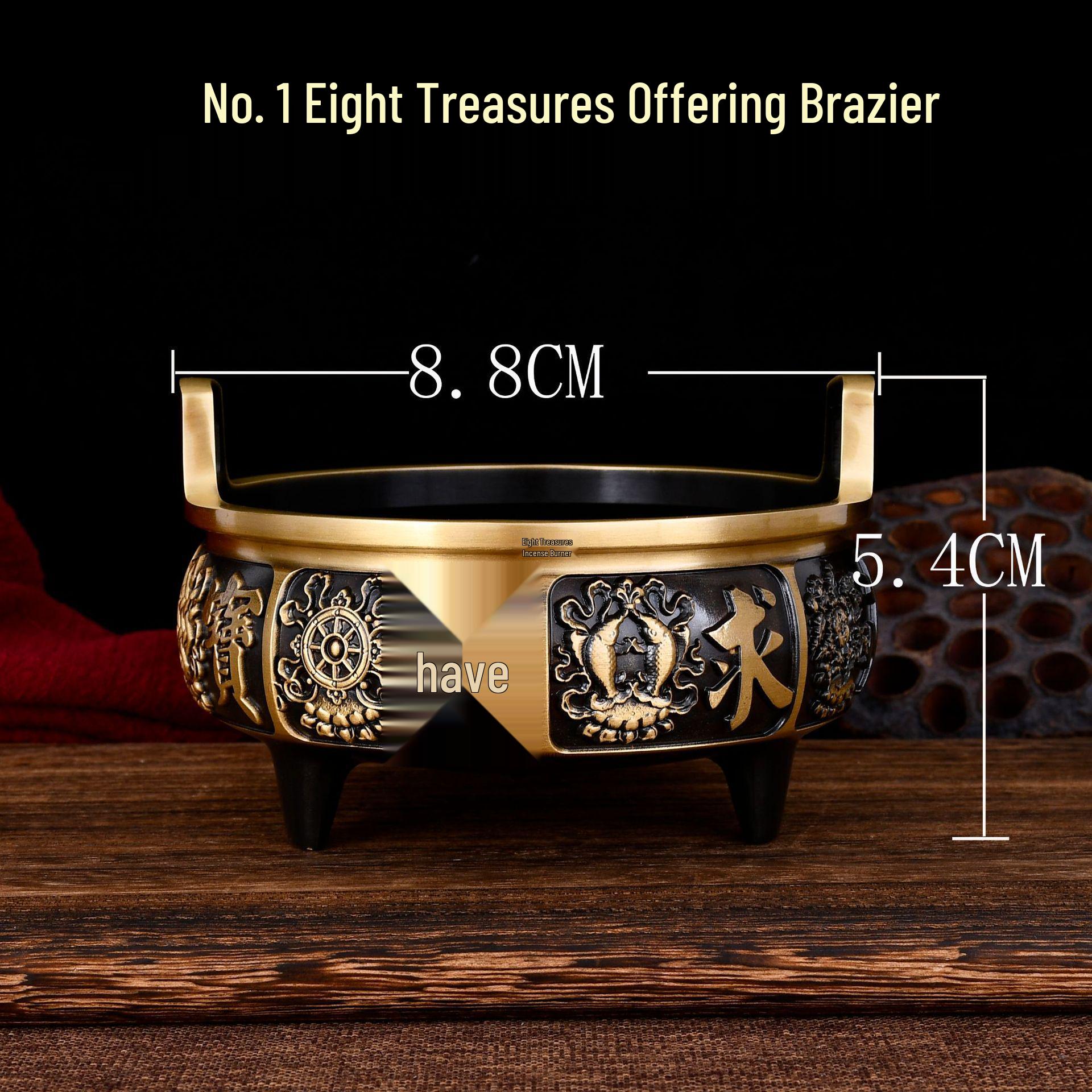 Brass Eight Treasures Sandalwood Incense Burner for Indoor Use in Buddhist Halls