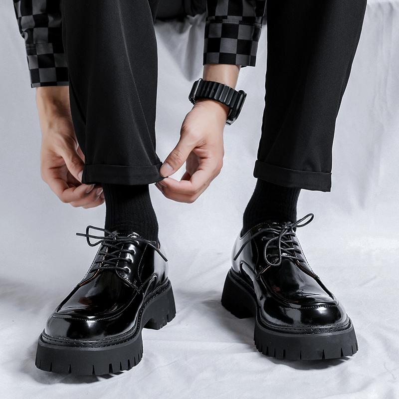 Fashion Casual Leather Shoes Man Men High Sole Platform Japan Harajuku Korean Streetwear Fashion Glossy Business Wedding Leather Shoes