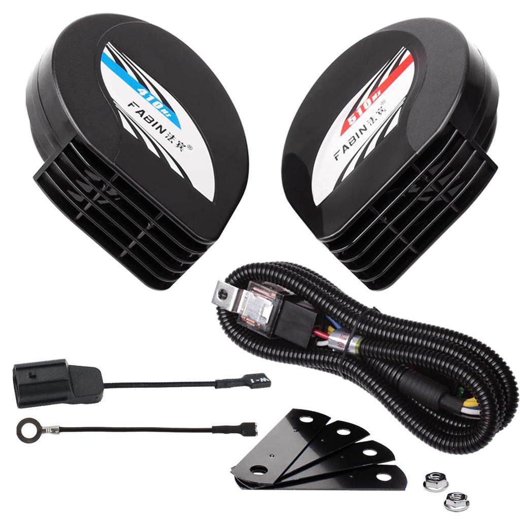 FARBIN Slim Compact 12V Horn Set with Branch Harness and Horn Plug for Luxury Sedan Sound Compact Horn Relay Harness Conversion Horn, Universal,