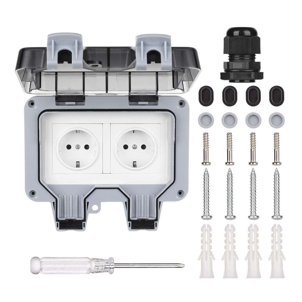 16A Outdoor Switched Waterproof Socket Wall Electrical Power Outlet Dual USB Ports 2 Gang