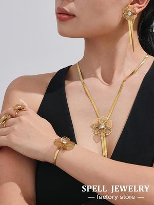 Flower Earrings Necklace Bracelet Ring In Stainless Steel Herringbone Chain Necklaces Bracelets Tassel Stud Earring For Women