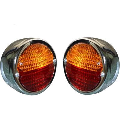 APSMOTIV Vintage Duolamp Tail Light Chrome 12V Rear Stop & License Plate Real Light Red/Amber Lens for Ford A Rat Harley 1950 Dodge Truck Classic