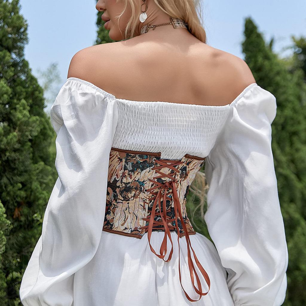 Corsé Floral Vintage para Mujer Top Denim Overbust con Cordones Corselet con Ballenas Lencería Moldeador Corporal Bustier