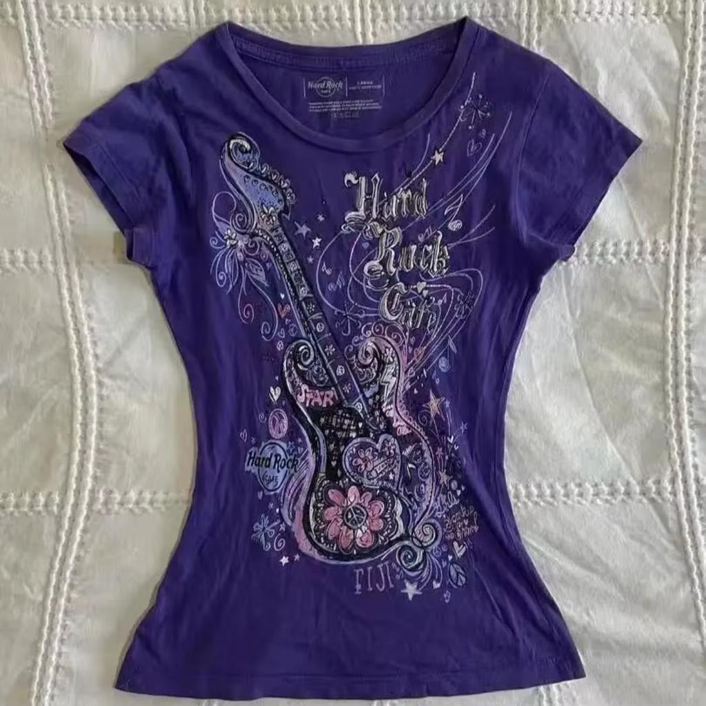 TrendHub Women's Subculture Vintage Purple Print T-Shirt Summer Y2k American Retro Slim Tees Casual Harajuku Grunge Fashion Tops New