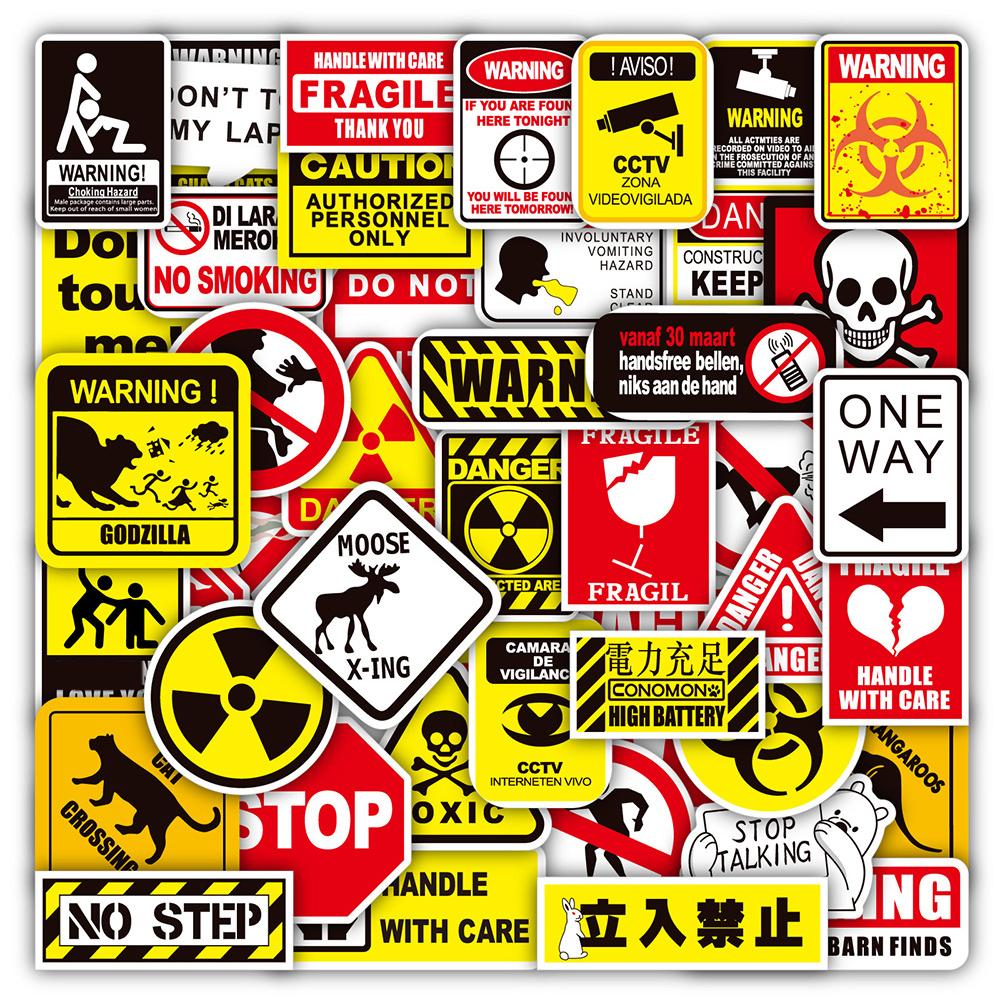 10/30/50/100pcs Warning Cartoon Stickers Funny Danger Banning Decals Waterproof Graffiti Skateboard Laptop Classic Sticker Toys