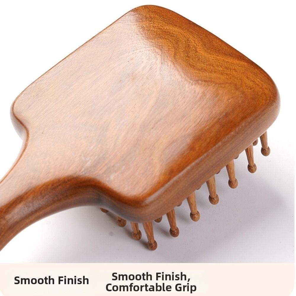 Long Handle Sandalwood Head Massage Comb Wide Tooth Meridian Hair Brush  Travel Use