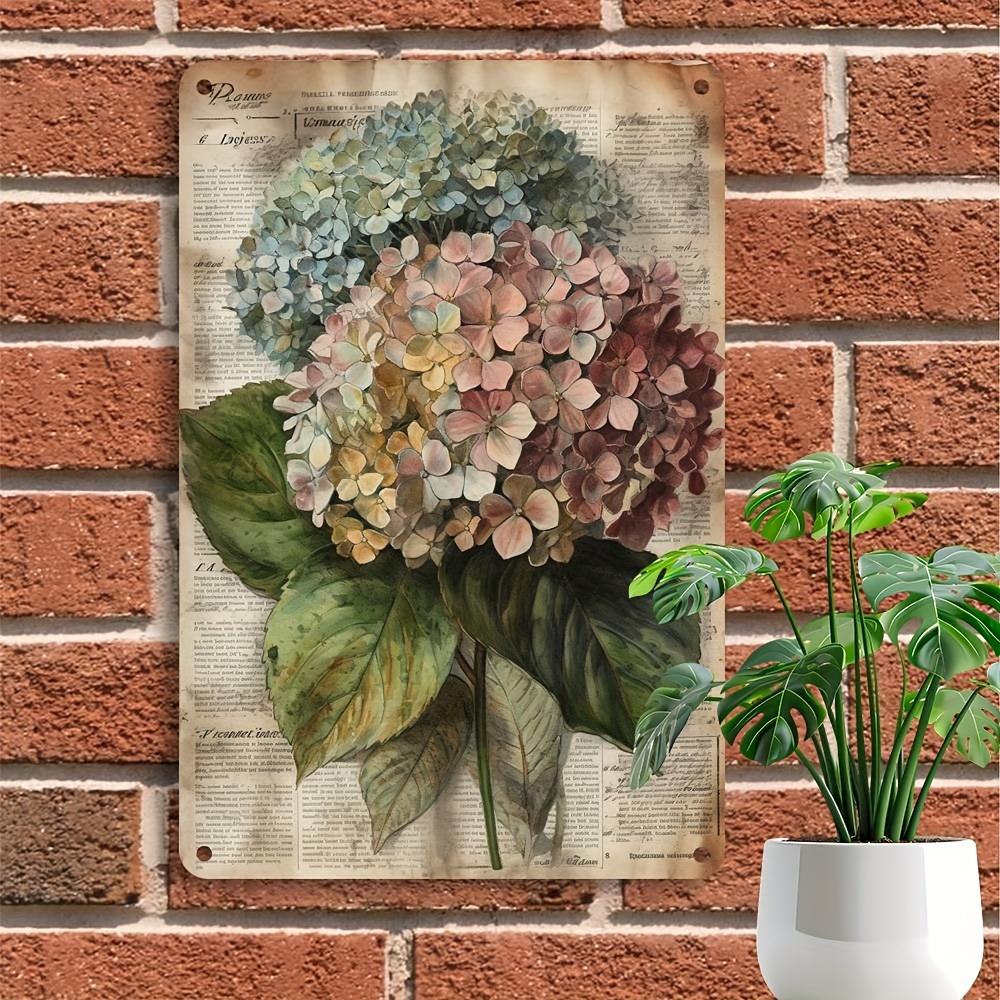 Vintage Hydrangea Aluminum Tin Sign - Retro Floral Home & Bar Decor, 20.32x30.48 Cm, Multipurpose Wall Art with Vibrant Colors,