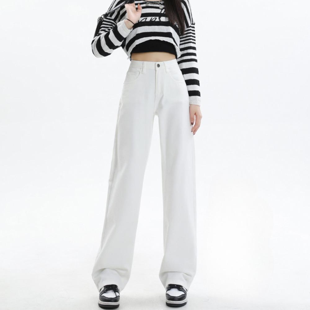 Simple Straight Jeans Women's Spring and Autumn New Korean Version of Thin Fashion Temperament Wide-leg Mopping Jeans